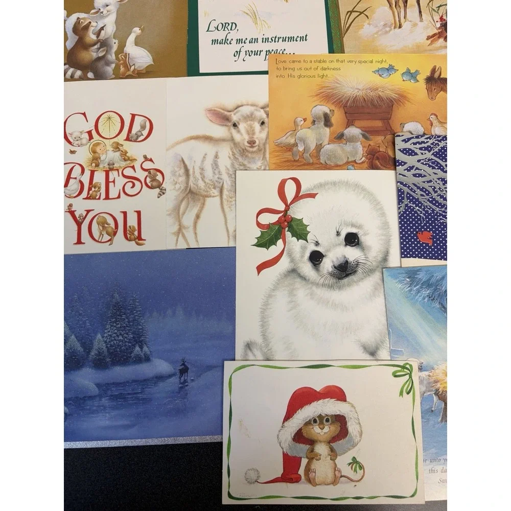 Vintage Animal Christmas Cards Fronts ONLY Scrapbooking Crafts Decoupage 50+